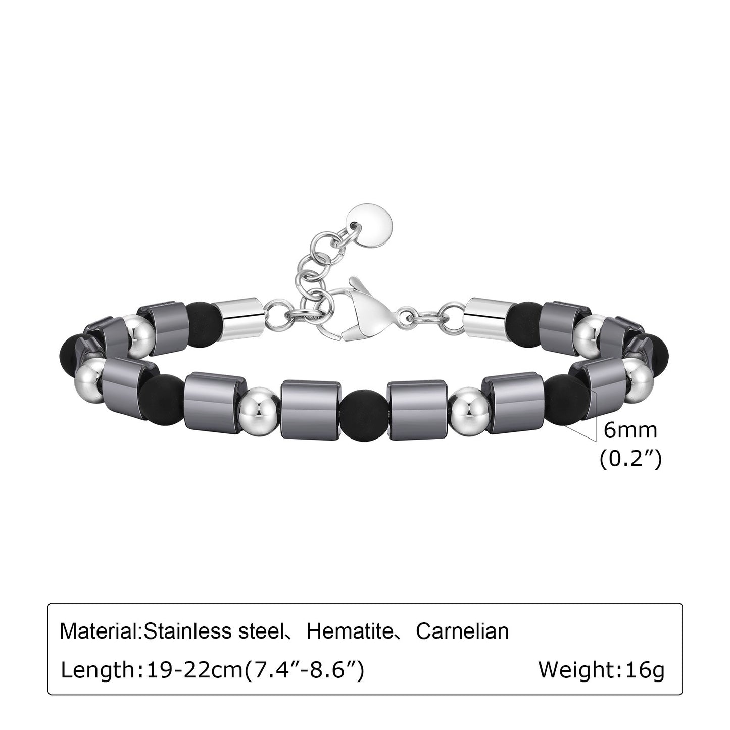 Kemstone Stainless Steel Hematite Bead Bracelet – Matte Square Stone Design for Men BR-1906