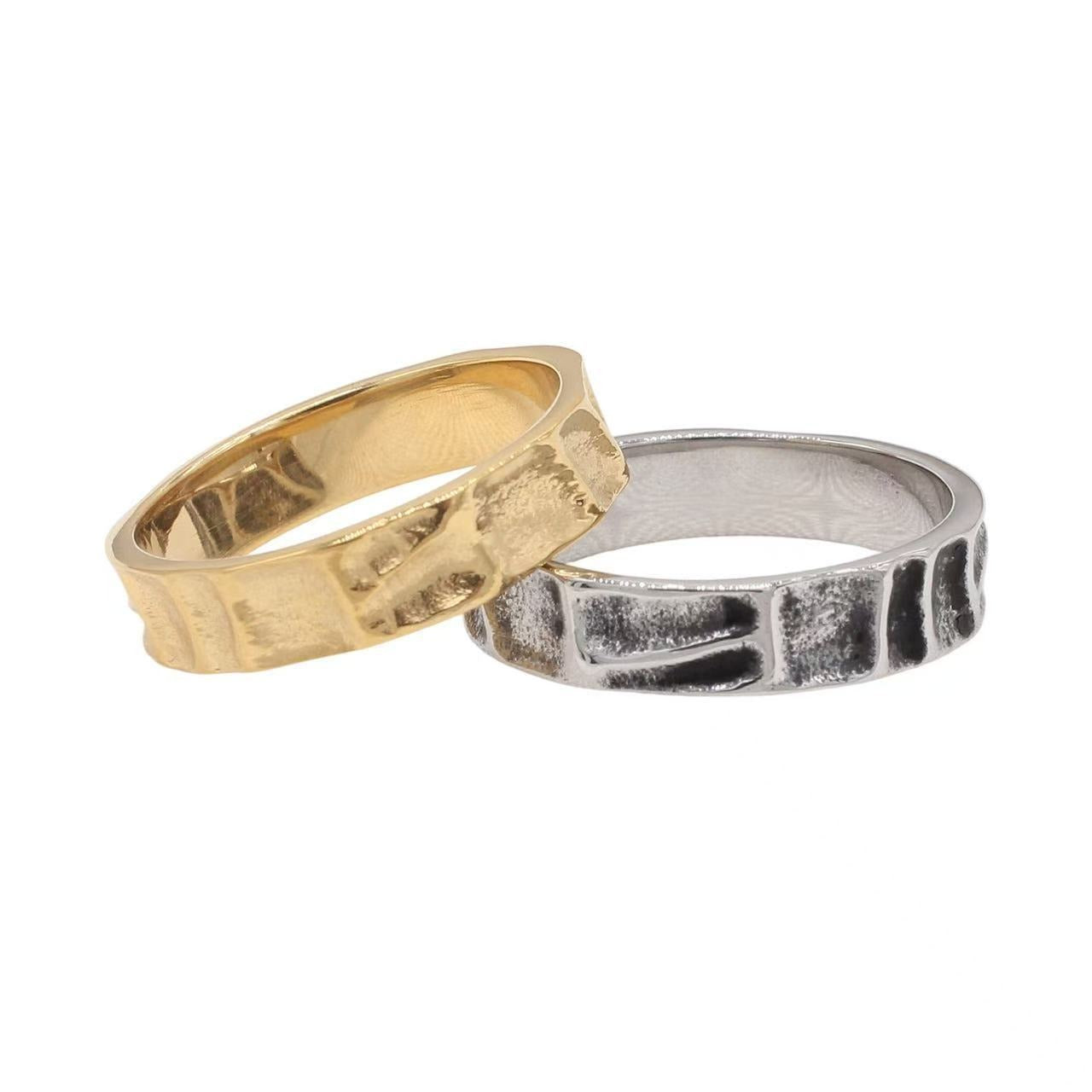 Kemstone Men’s Titanium Steel Ring – Vintage Hammered Textured Band R1890