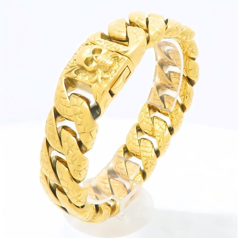 Kemstone Skull Clasp Cuban Link Bracelet for Men Titanium Steel Engraved KP118342-KJX