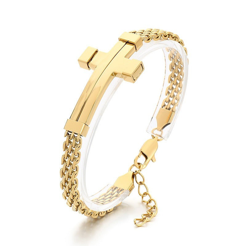 Kemstone Woven Chain Cross Bracelet for Men Titanium Steel KB213351-KFC