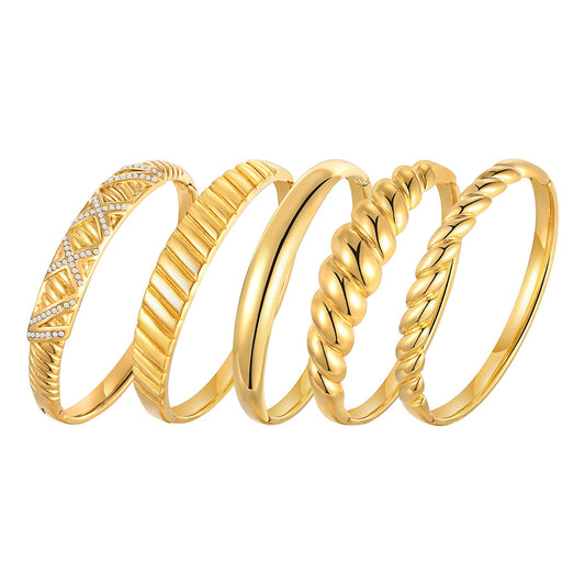 Elegante pulsera de acero inoxidable con acabado de espejo - Joyería geométrica ajustable para mujer, diseño minimalista dorado para un toque de elegancia diario B-618