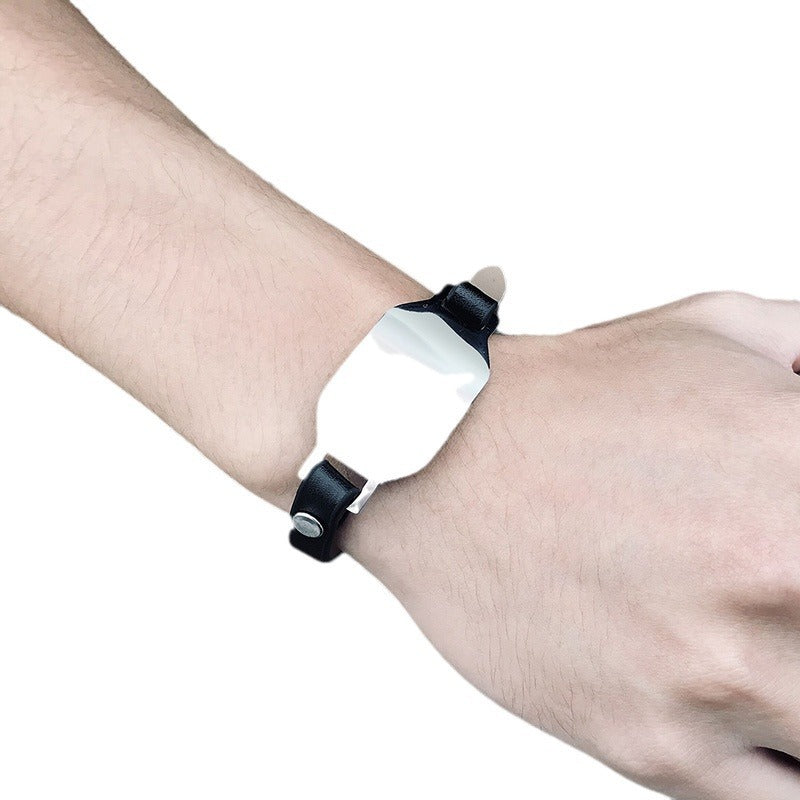 Kemstone Curved Stainless Steel Plate Leather Bracelet for Men BL-469