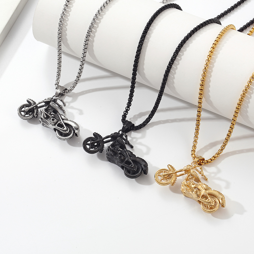 Kemston Skull Motorcycle Pendant Necklace for Men Stainless Steel Gothic Biker K-PT457