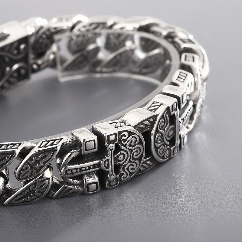 Pulsera Kemstone de acero y titanio con calavera punk para hombre - Diseño urbano audaz KB154968