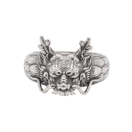 Kemstone Vintage Dragon Head Ring Titanium Steel Textured Band for Men R1871