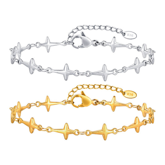 Pulsera apilable vintage de estrella de cuatro puntas: joyería celestial de acero inoxidable para un toque de elegancia cotidiana (1951)