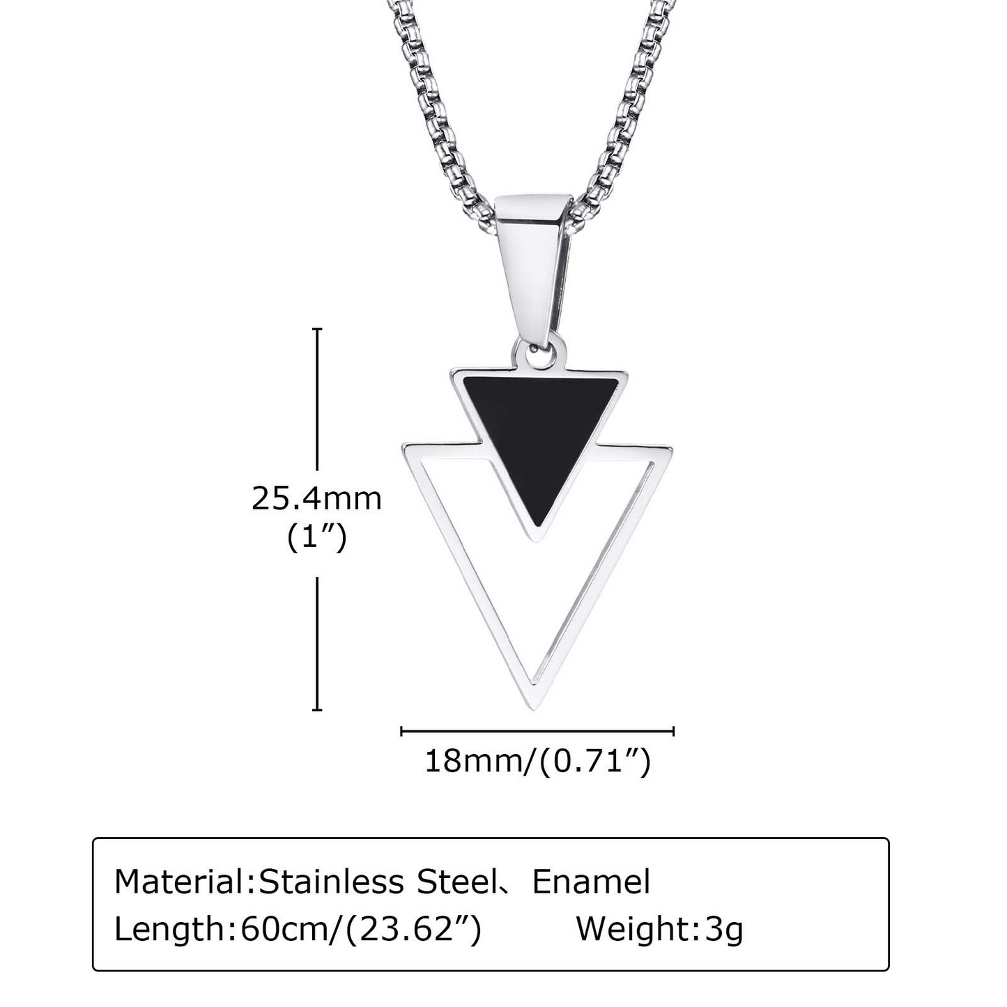 Kemstone Stainless Steel Triangle Pendant Necklace for Men – Black Enamel Geometric Design PN-1834