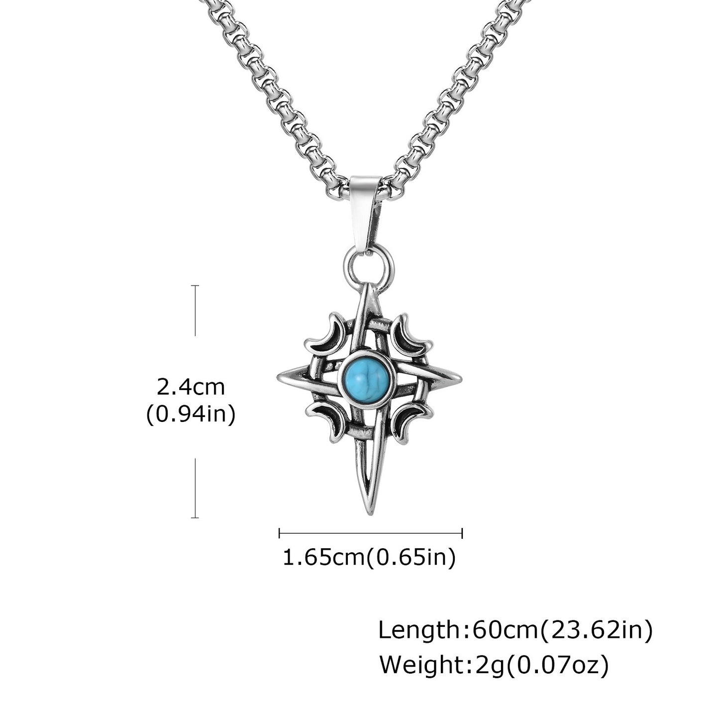 Kemstone Stainless Steel Star Moon Turquoise Pendant Necklace for Men PN-2111