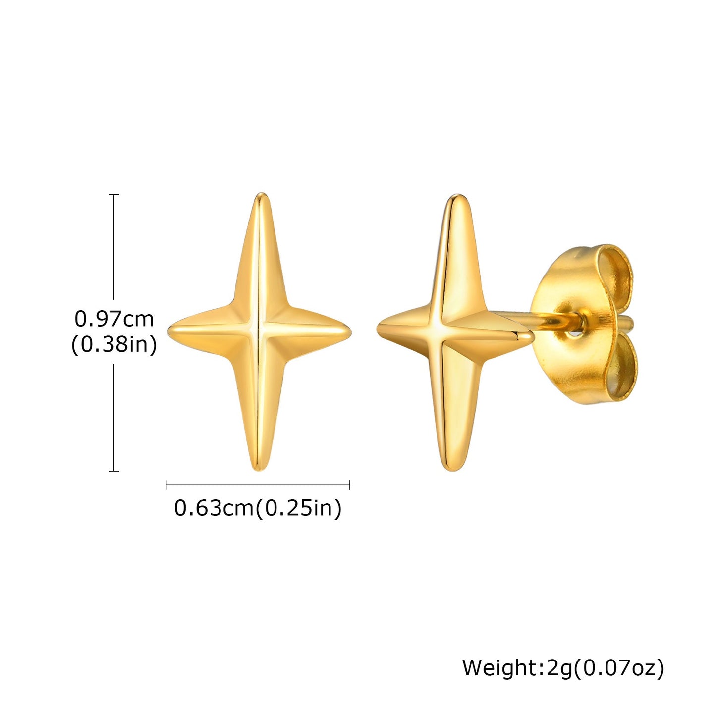 Kemstone Stainless Steel Four Point Star Stud Earrings – Punk Style ES-469
