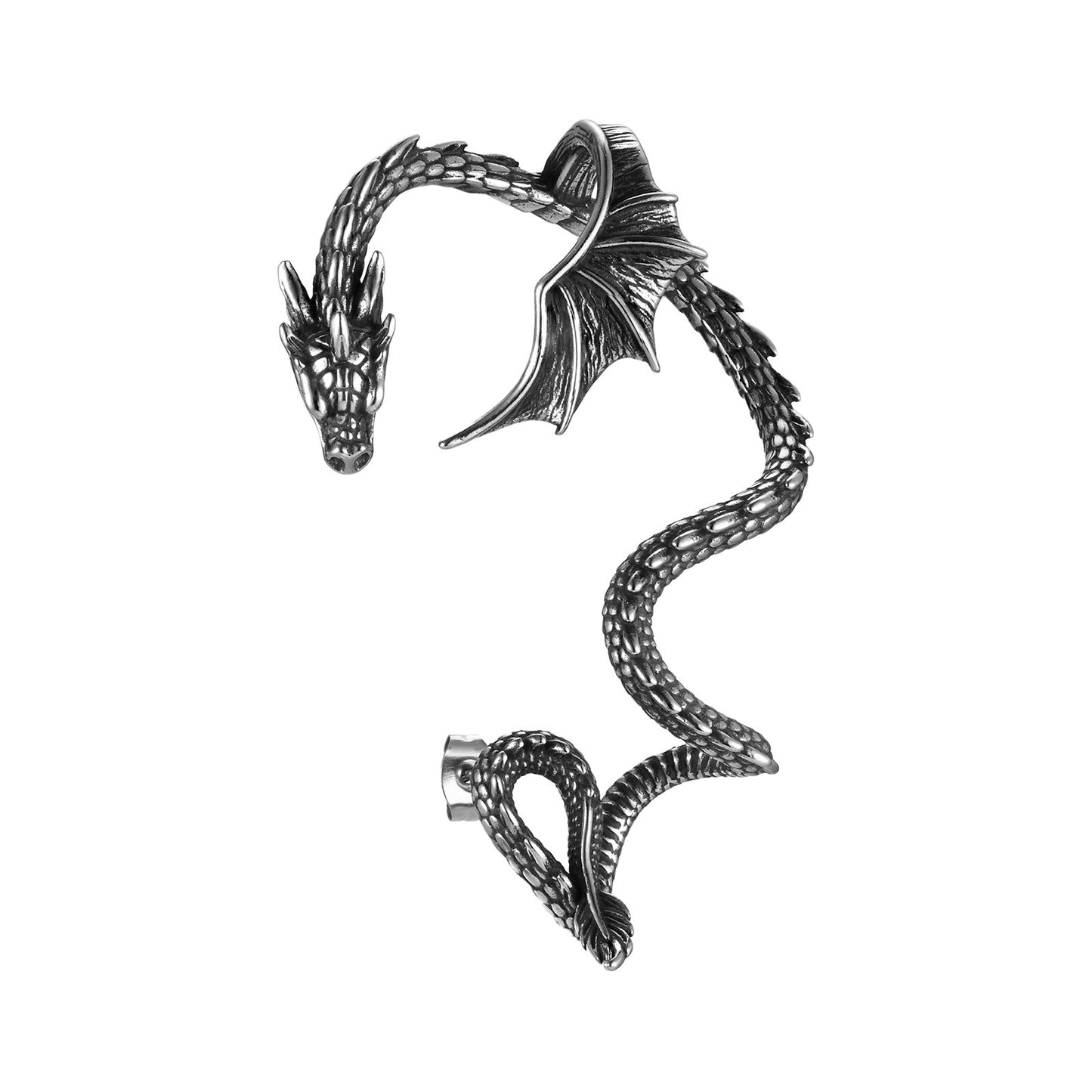 Gothic Dragon Ear Cuff for Men – Clip-On No Piercing Earring, Viking Style Snake Wrap Design ED-786