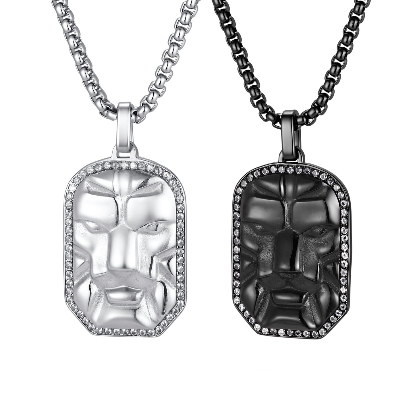 Kemston Face Pendant Necklace for Men Black Cubic Zirconia Leopard Stainless Steel Wild Identity PN-2350