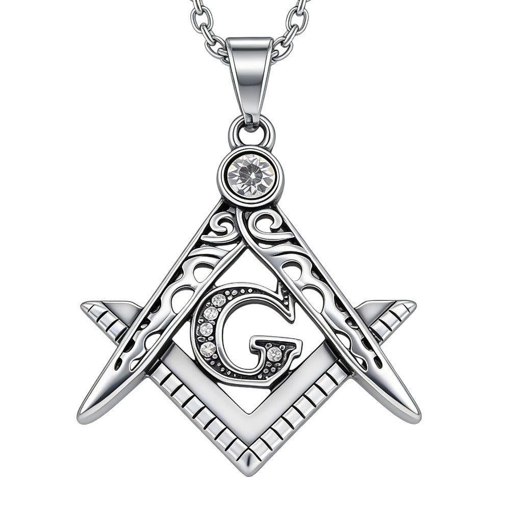 Kemstone G Letter Pendant Necklace Cubic Zirconia Stainless Steel for Men P1547