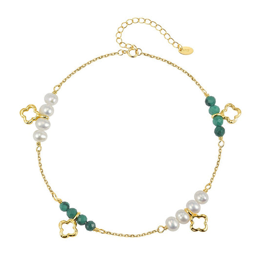 Kemston Freshwater Pearl Malachite Bracelet for Women 925 Sterling Silver Gold Plated MPB24