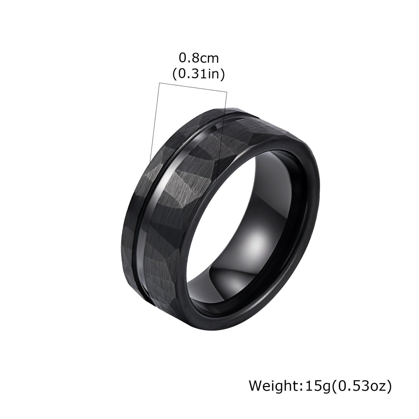 Kemstone Tungsten Carbide Hammered Ring – 8mm Black Brushed Band for Men TCR-104