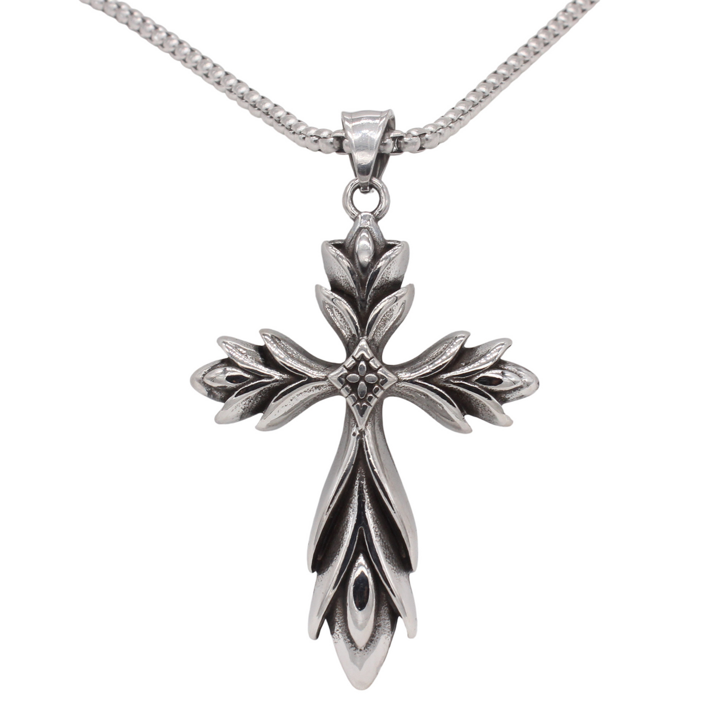 Kemstone Titanium Steel Cross Pendant Necklace for Men – Vintage Carved Detail P1529