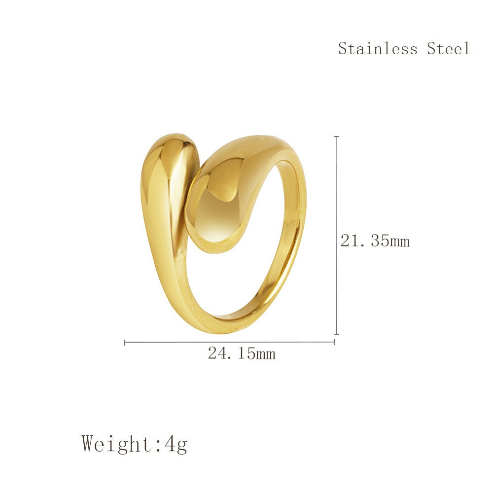 Geometric Waterdrop Adjustable Open Ring – Minimalist Metallic Statement Jewelry for Women LR1050