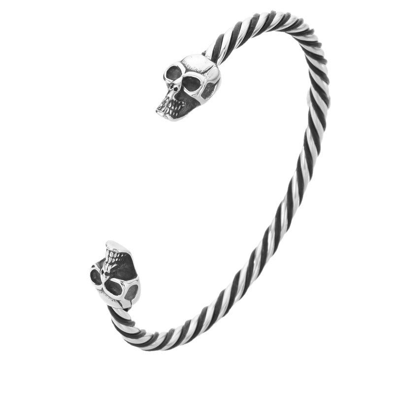 Kemstone Stainless Steel Viking Wolf Skull Cuff Bracelet for Men Twisted Rope Open Bangle KB96851-BD