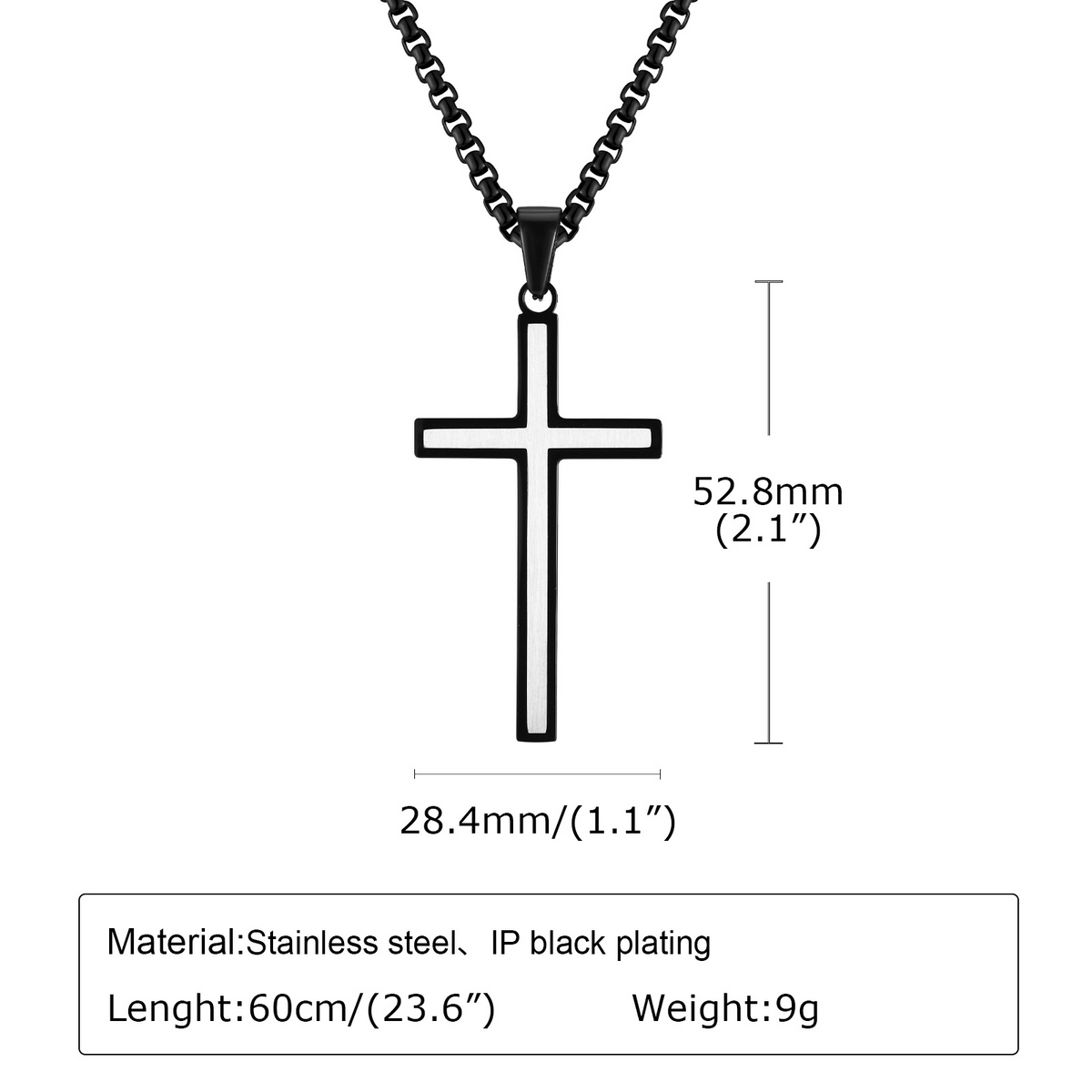Kemstone Brushed Cross Necklace for Men Stainless Steel PN-1929