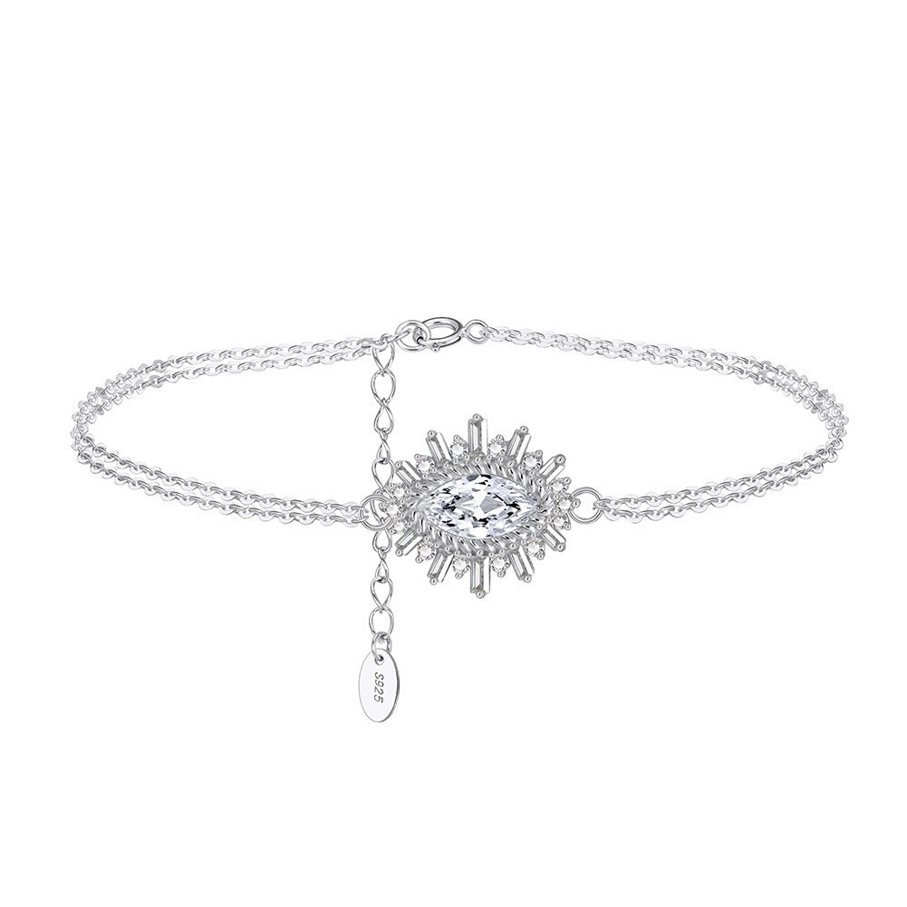 Kemstone 925 Sterling Silver Marquise Eye Bracelet for Women Layered Cubic Zirconia Chain SB146