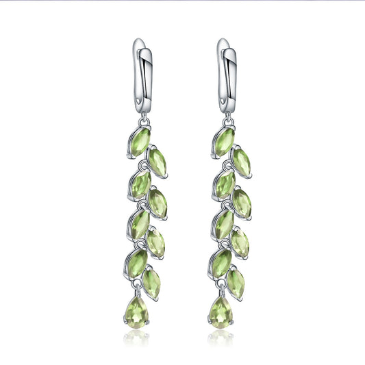 Pendientes colgantes de hoja de plata de ley S925 con peridoto natural, diseño original artesanal de Kemstone