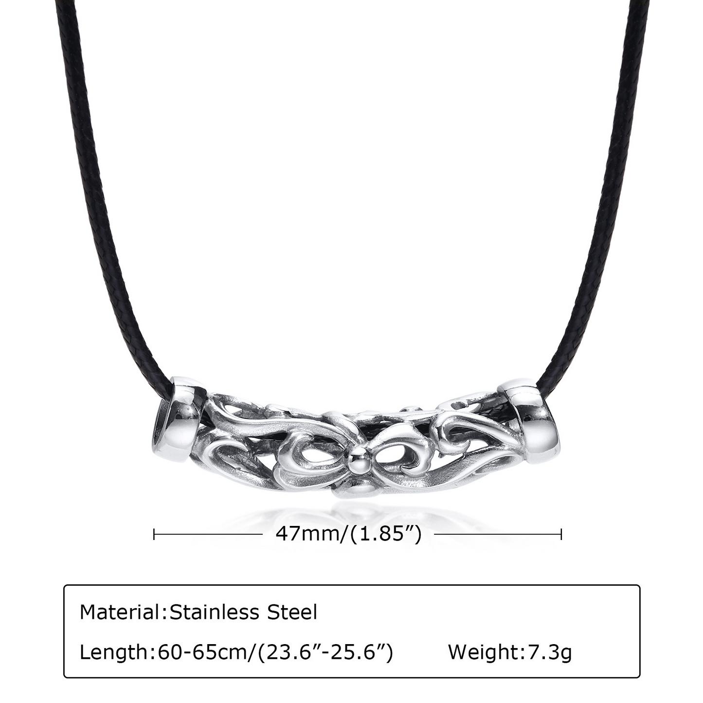 Kemstone Stainless Steel Leather Cord Necklace for Men – Silver Knot Pendant PN-1725