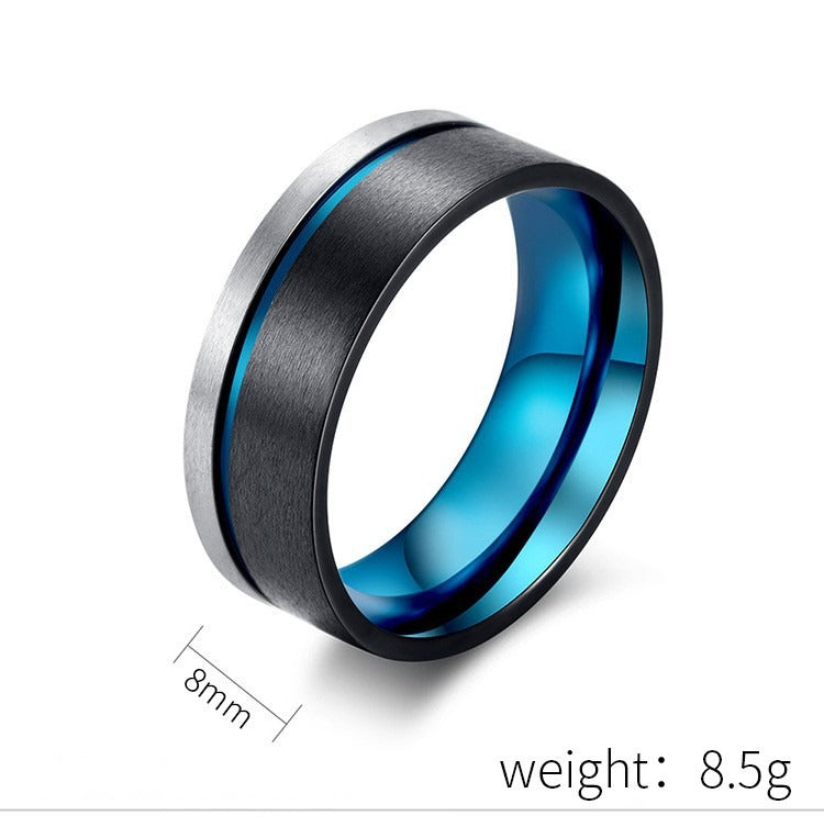 Kemstone Titanium Steel Black Ring with Blue Inner Band for Men K-R237