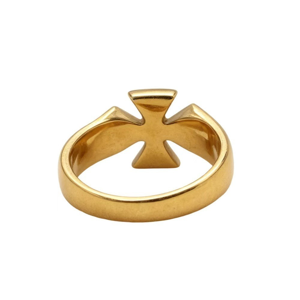 Kemstone Flared Cross Ring for Men Titanium Steel Vintage Contrast R7004