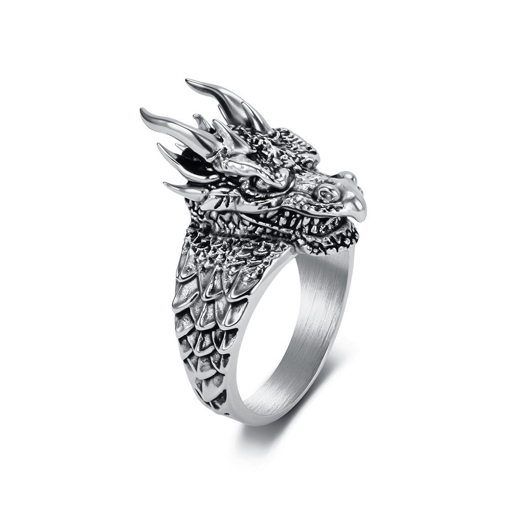 Kemstone Stainless Steel Dragon Head Ring – Gothic Vintage Style for Men K-R1150