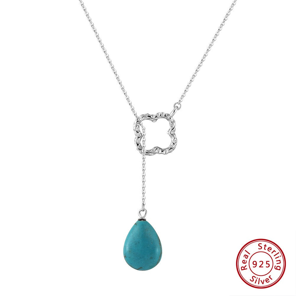 Kemstone 925 Sterling Silver Turquoise Necklace for Women Clover Drop Pendant GMN47