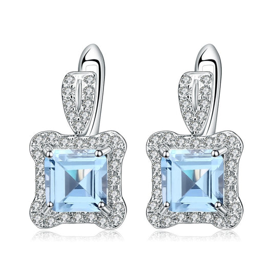Kemstone Sterling Silver Sky Blue Topaz Gemstone Earrings with White Cubic Zirconia Accents,K244284E
