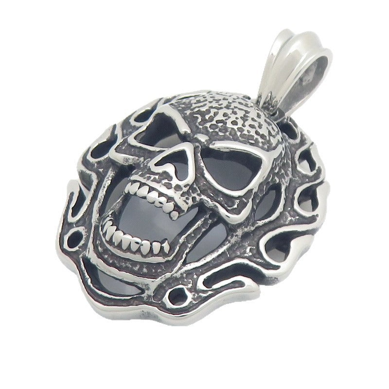 Kemstone Stainless Steel Flame Skull Pendant Necklace for Men Medallion KP118157-KJX
