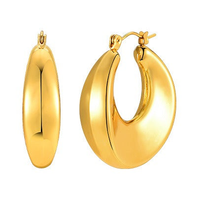 Elegantes y modernos pendientes de aro de acero inoxidable dorado en forma de C: glamour minimalista para una elegancia cotidiana EH-723
