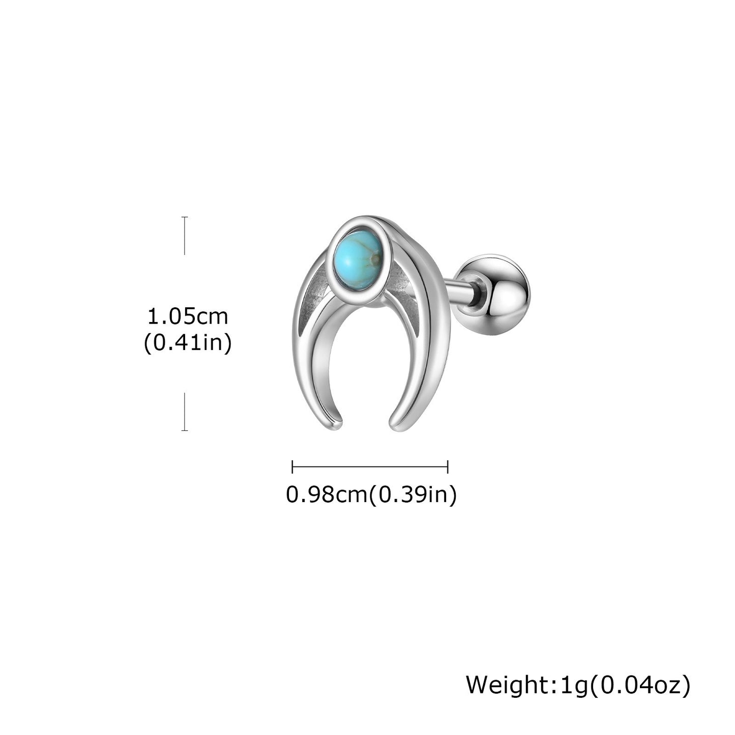 Kemstone Stainless Steel Moon Stud Earring – Turquoise Punk Style for Men ES-748