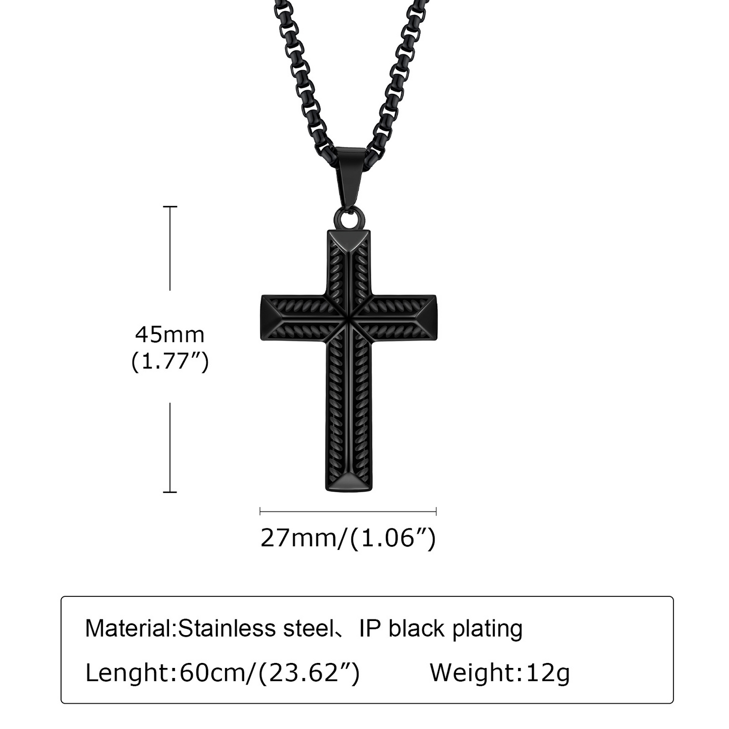 Kemstone Stainless Steel Rope Cross Pendant Necklace for Men PN-1868