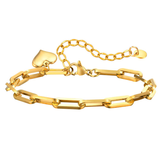 Pulsera de cadena cuadrada de acero inoxidable con colgante de corazón: joyería minimalista en tono dorado para mujer, un regalo elegante para tus seres queridos BR-1988
