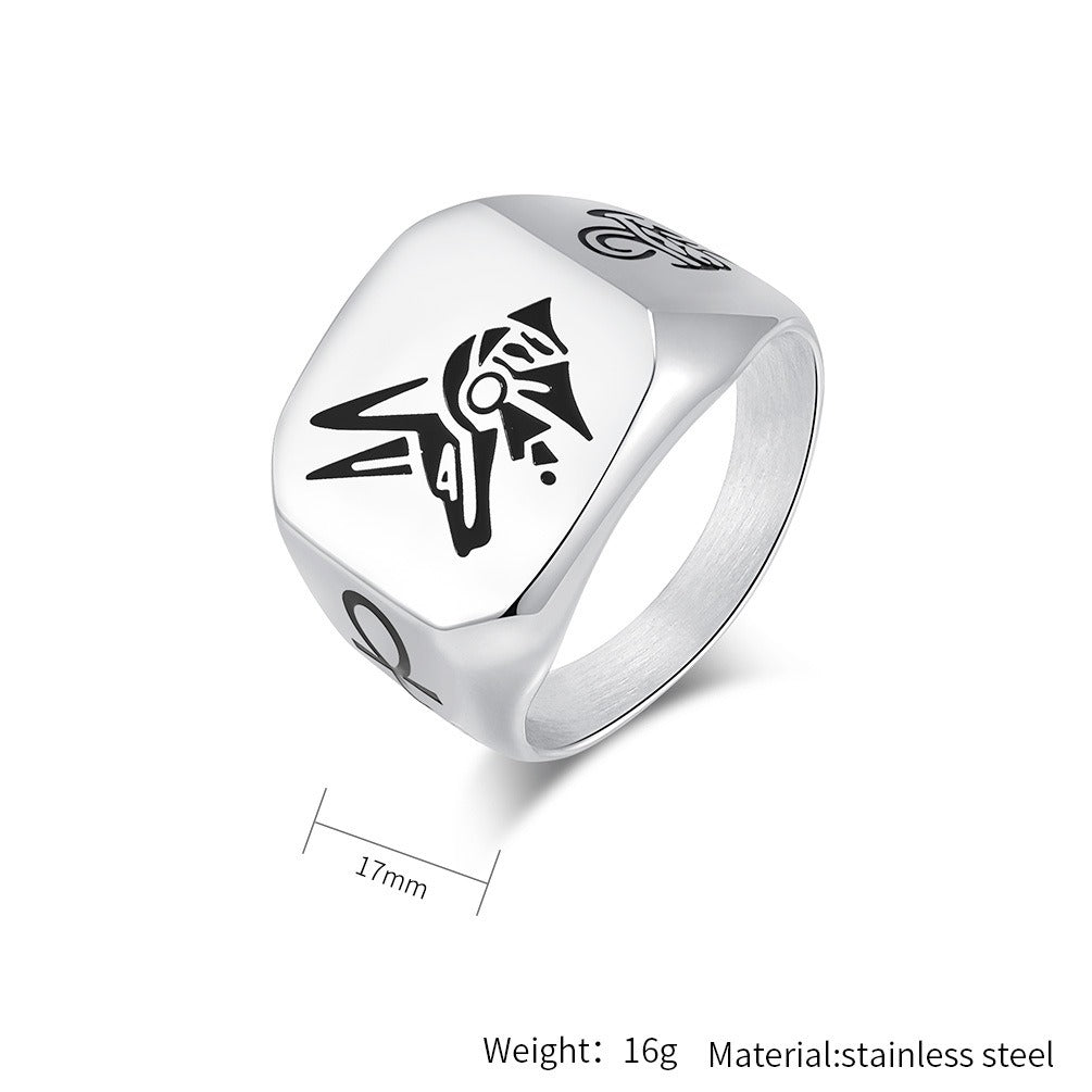Kemstone Stainless Steel Anubis Guardian Ring for Men K-R951