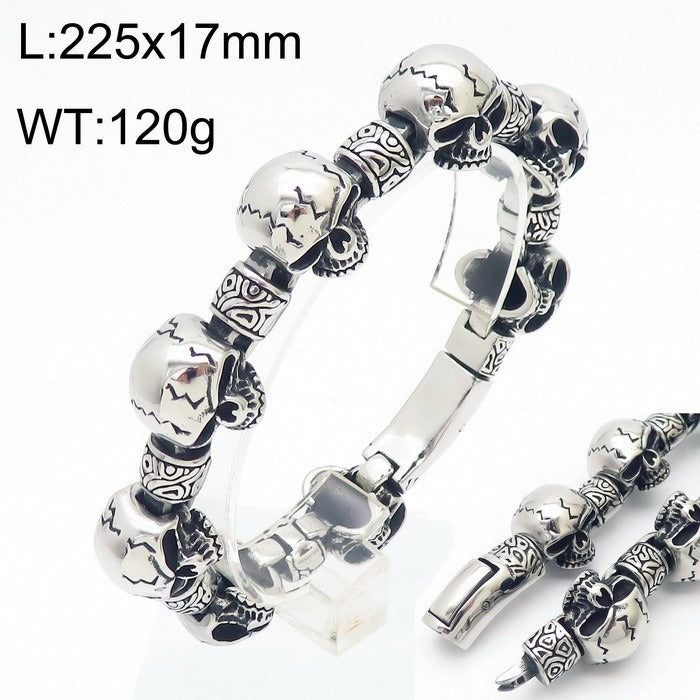 Kemstone Titanium Steel Skull Bead Bracelet for Men – Vintage Gothic Chain Design KB180528-KJX