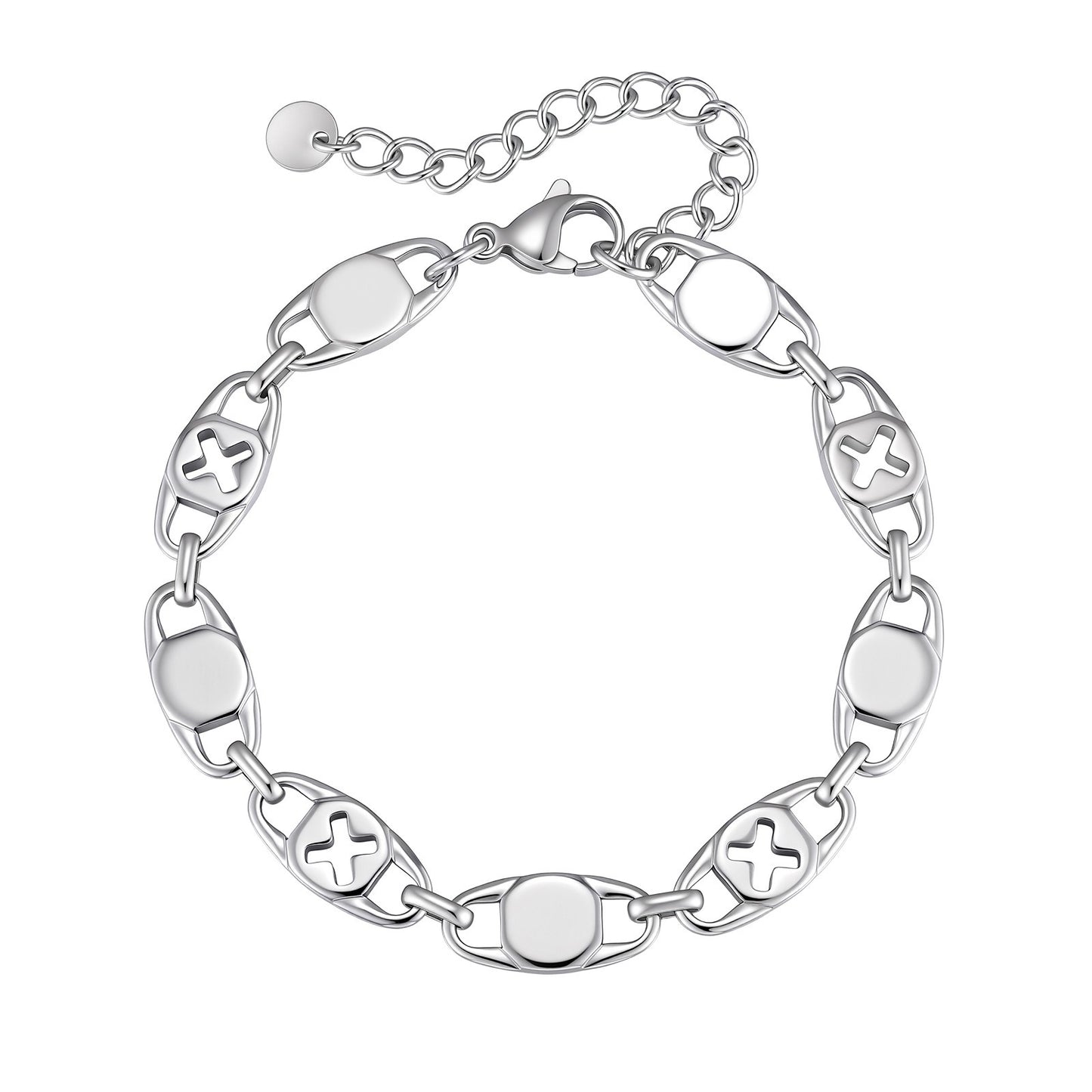 Kemston Stainless Steel Hollow Cross Chain Bracelet for Men Layered Stackable Design BR-3111S