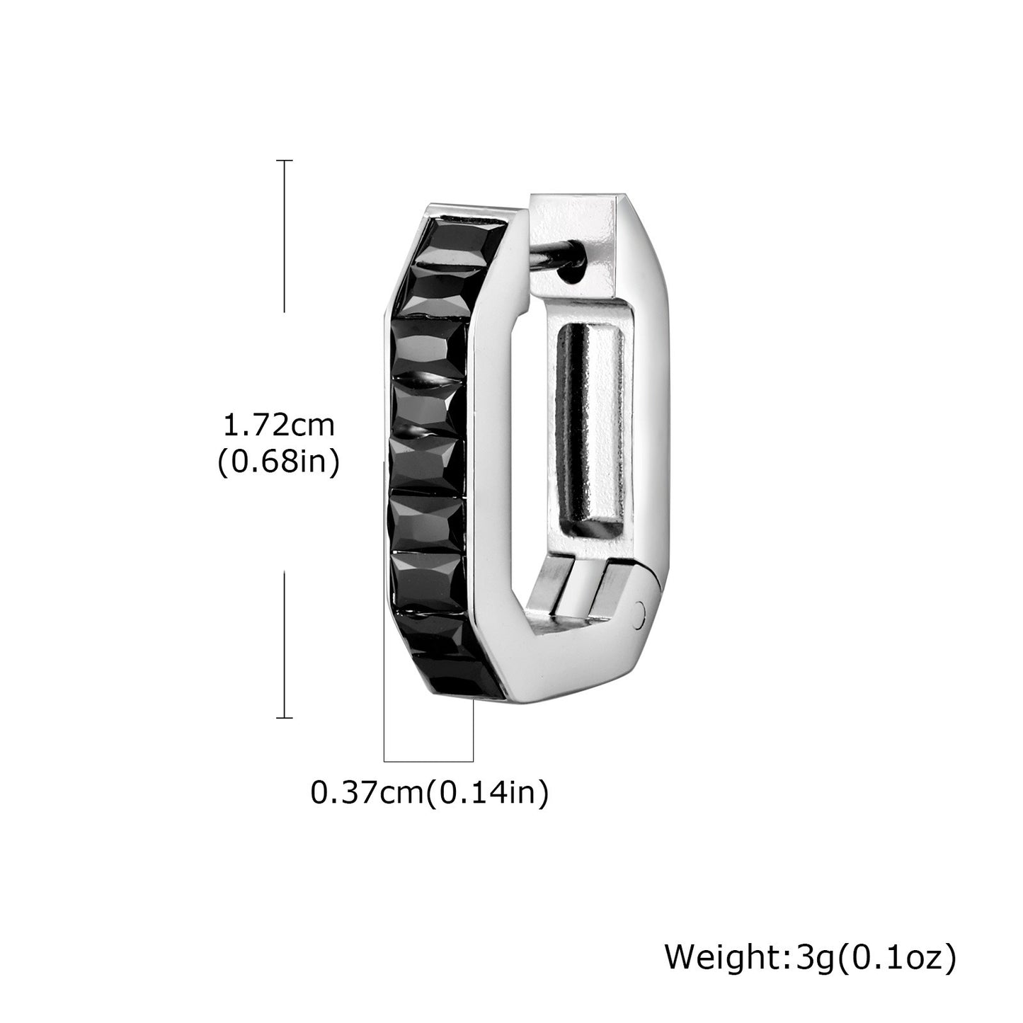 Kemstone Octagon Hoop Earrings for Men Stainless Steel Black Silver EH-802