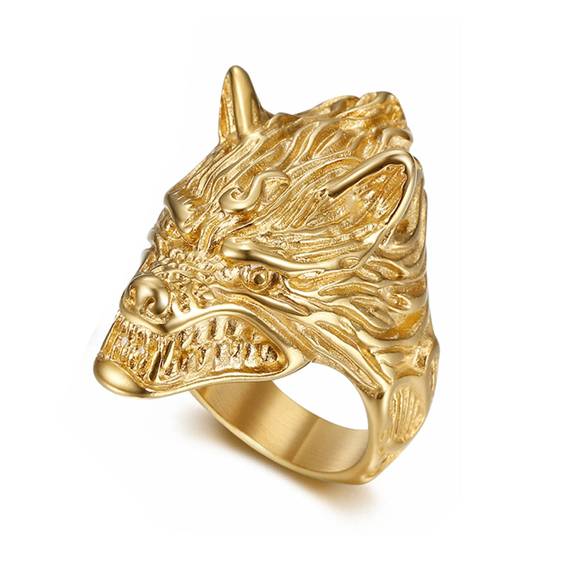 Kemstone Wolf Head Ring for Men Stainless Steel Vintage TR0364
