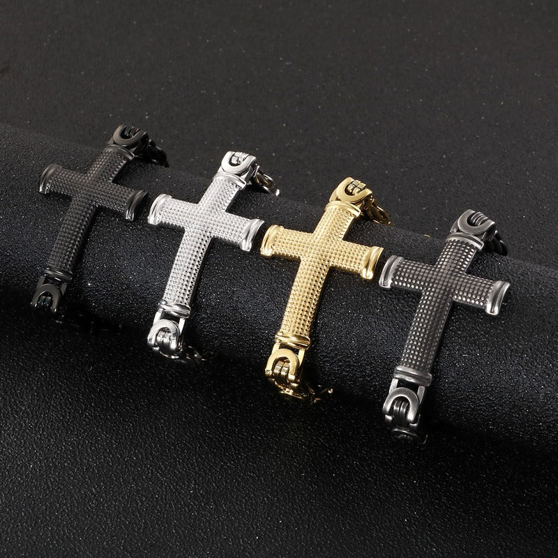Kemstone Cross Loop Chain Bracelet - Titanium Steel Men's Jewelry Accessory with Edgy Industrial Design KB124342