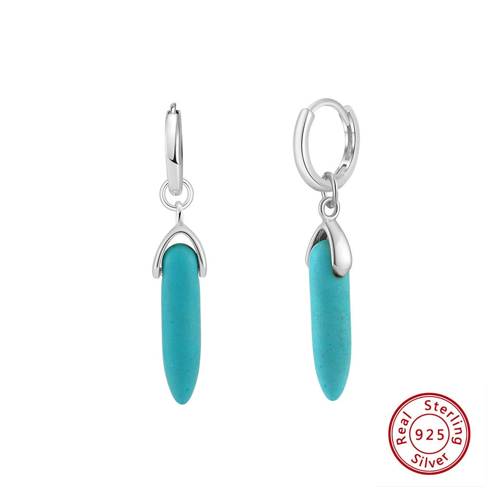 Kemstone 925 Sterling Silver Turquoise Spike Earrings for Women Vintage Drop Hoop GME44