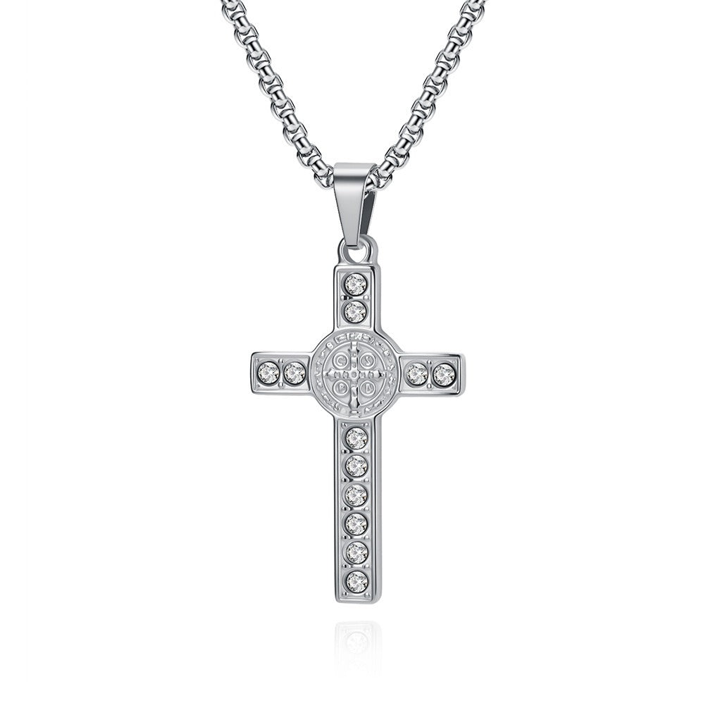 Kemstone Stainless Steel Cross Medallion Pendant Necklace for Men Silver Gold Black K-PT724