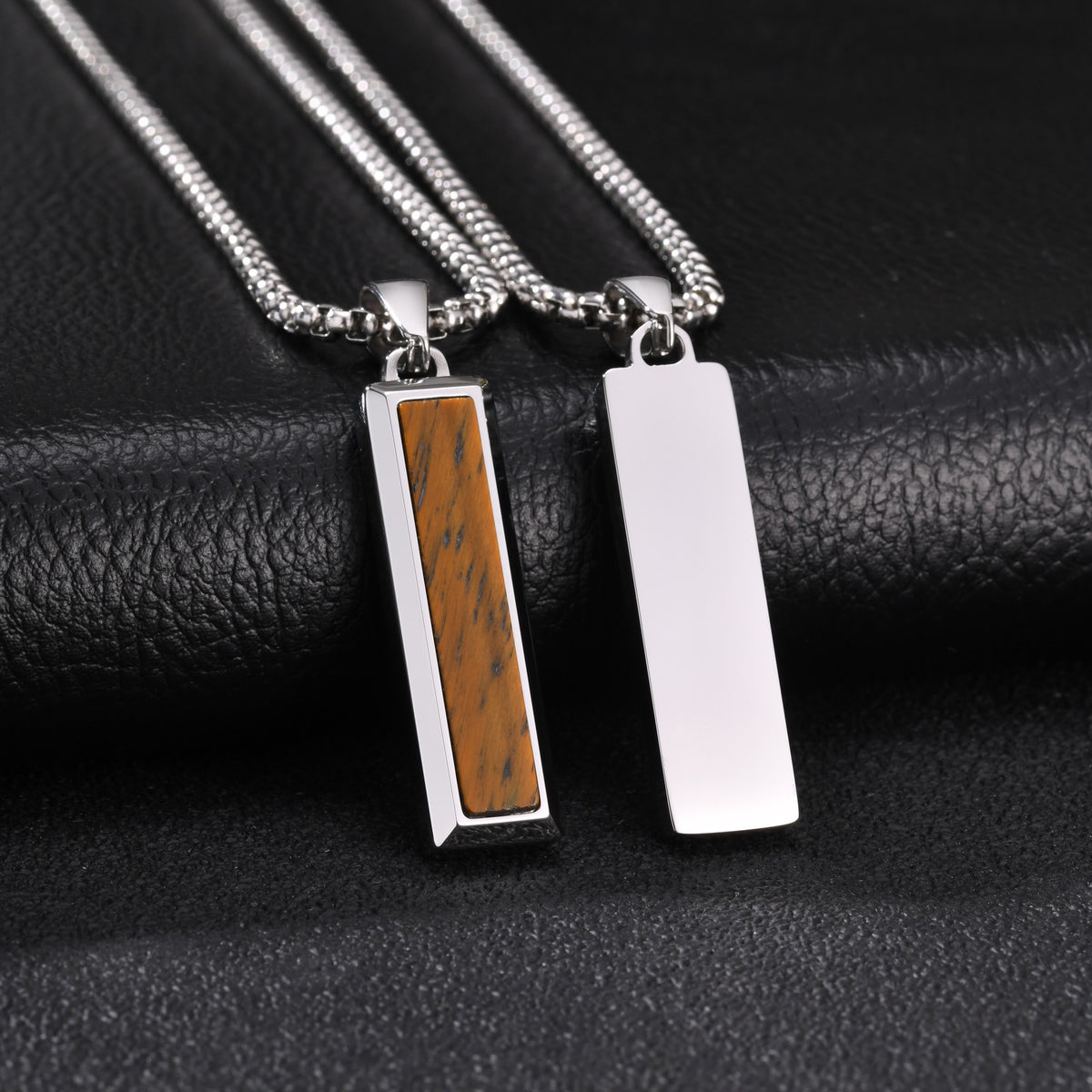 Kemstone Geometric Bar Pendant Necklace for Men Stainless Steel Tiger Eye & Turquoise Styles PN-2221