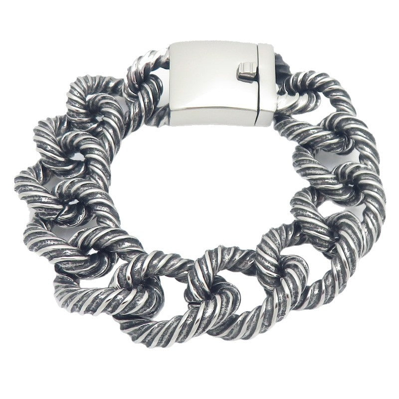 Kemstone Titanium Steel Twisted Rope Cuban Chain Bracelet for Men Heavy Link Wristwear KB212323-KJX
