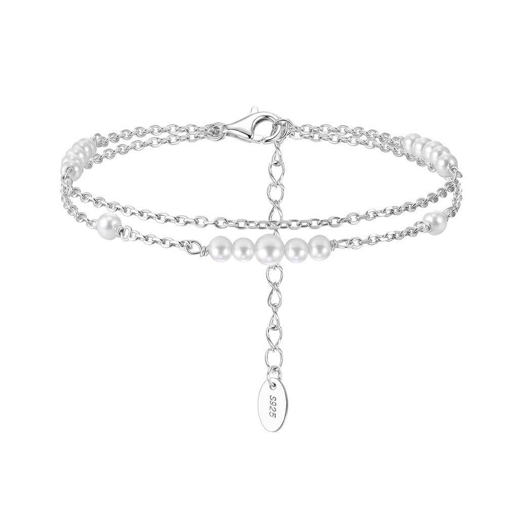 Kemstone Double Chain Shell Pearl Bracelet for Women 925 Sterling Silver PSB16