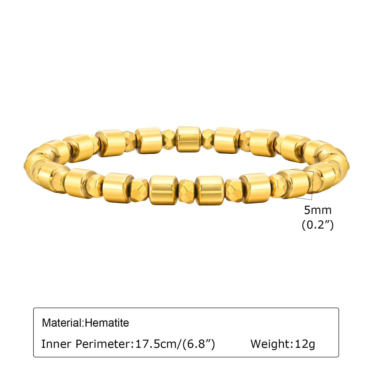 Kemstone Gold-Plated Hematite Beaded Bracelet for Men BR-1786