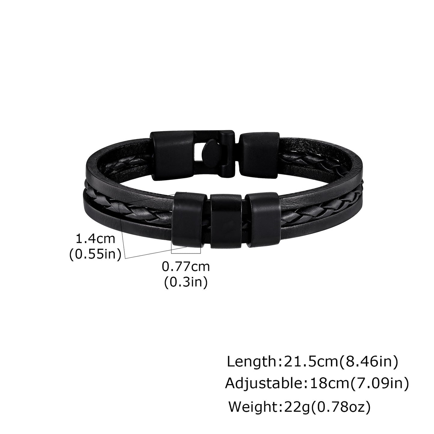 Kemstone Triple Layer PU Leather Bracelet – Black Minimal Street Style for Men BL-826