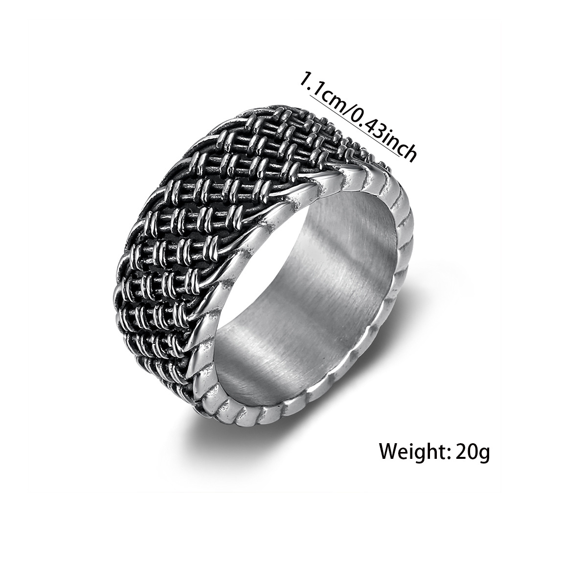 Kemstone Stainless Steel Woven Ring for Men – Vintage Punk Wide Design TR0457
