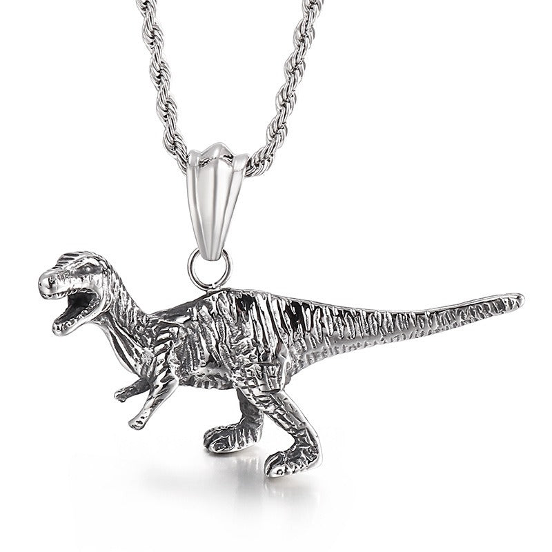 Collar con colgante de acero de titanio y calavera de dinosaurio vintage Kemstone: joyería masculina con temática animal audaz para el día a día KP55864-BD